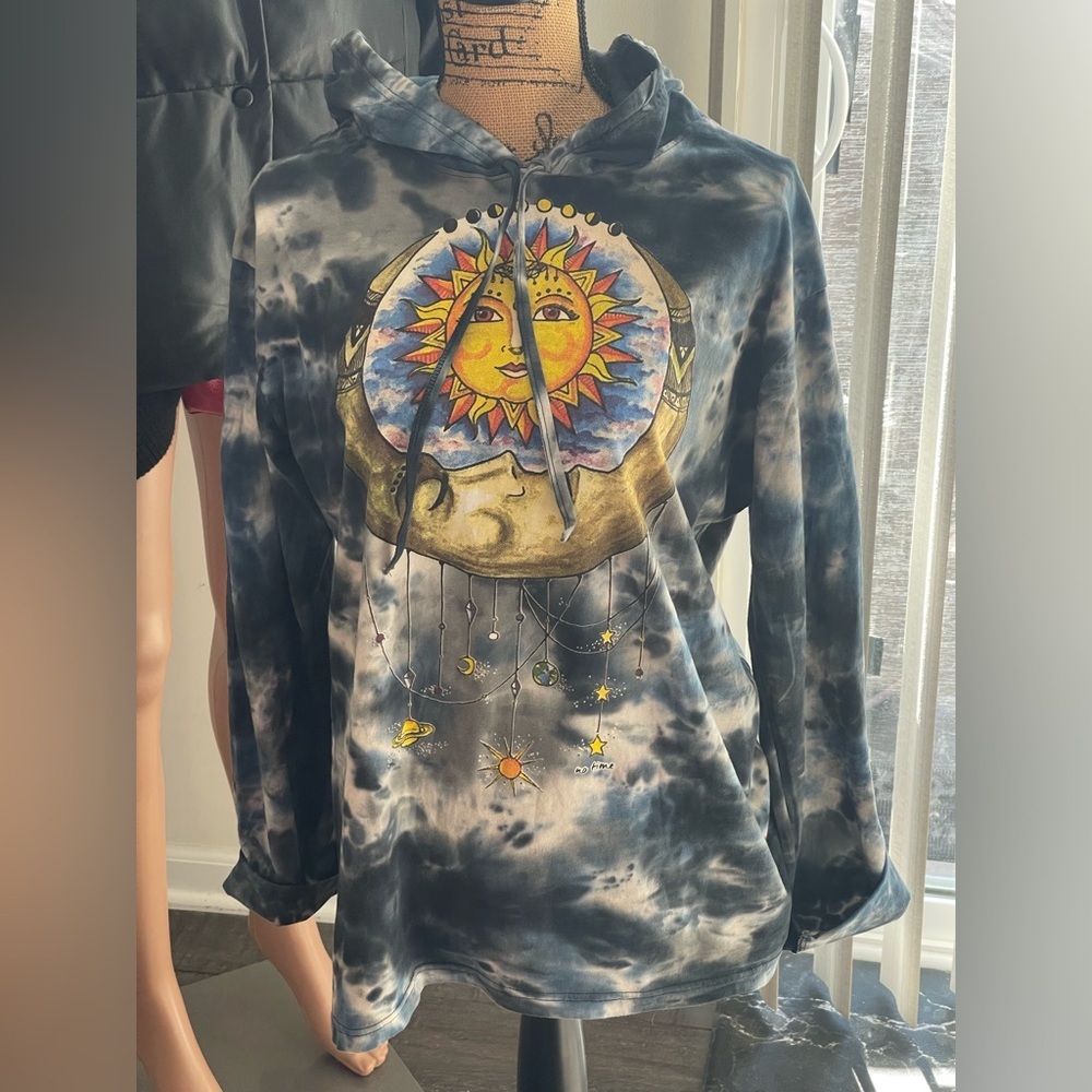 Kathmandu Imports Blue Tie Dye Yin Yang Hooded Long Sleeve Womens Size L🎬NWT